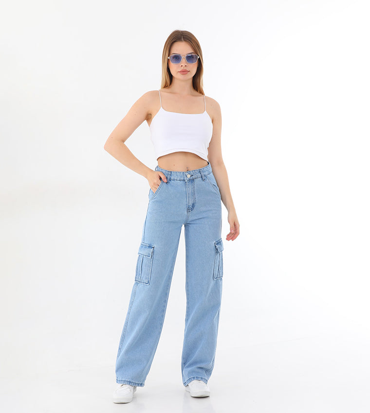 Caudra Light Blue Cargo Wide leg Jeans.
