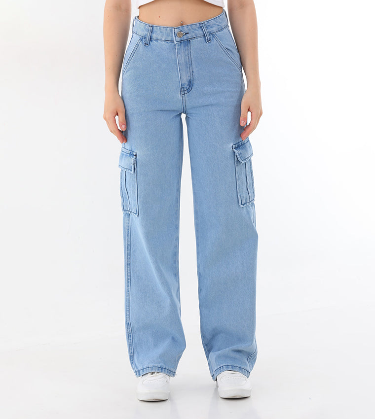 Caudra Light Blue Cargo Wide leg Jeans.