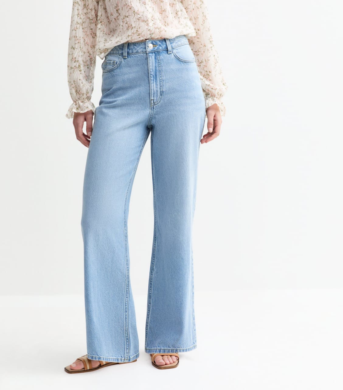 High-Waisted Light Blue Wide-Leg Jeans.