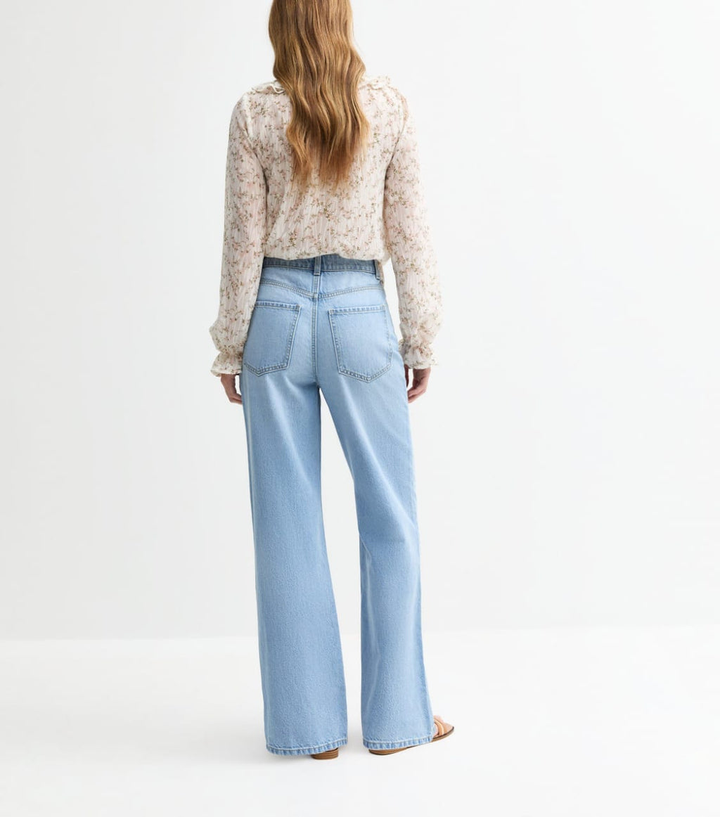 High-Waisted Light Blue Wide-Leg Jeans.