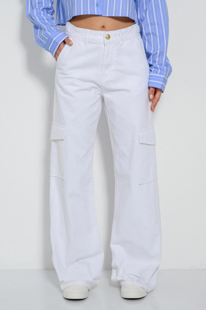 White Cargo Wideleg Jeans.