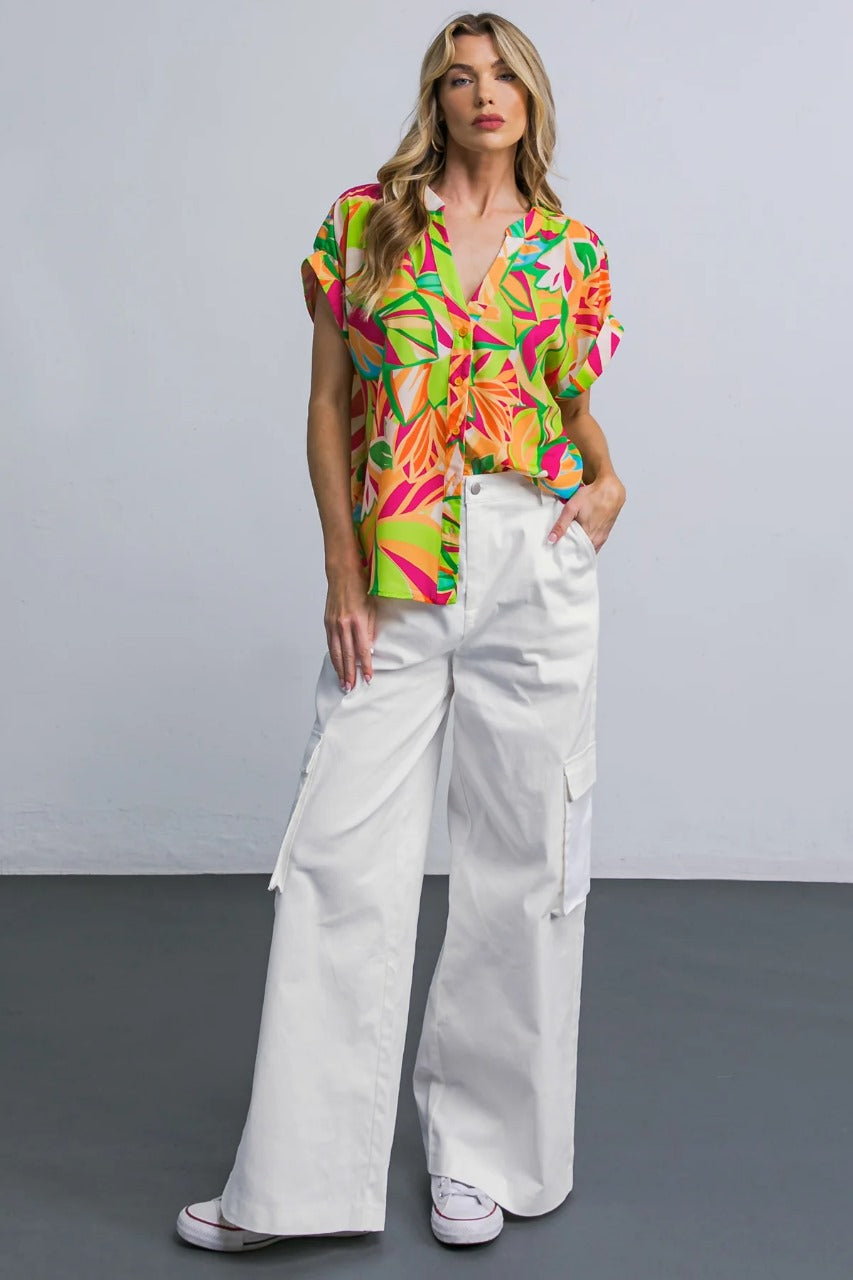 White Cargo Wideleg Jeans.