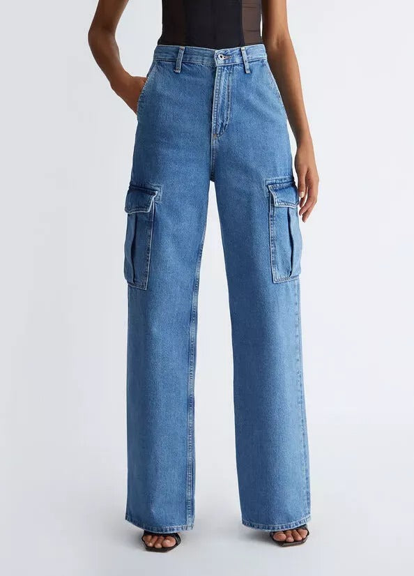 Caudra Blue Cargo Wideleg Jeans.