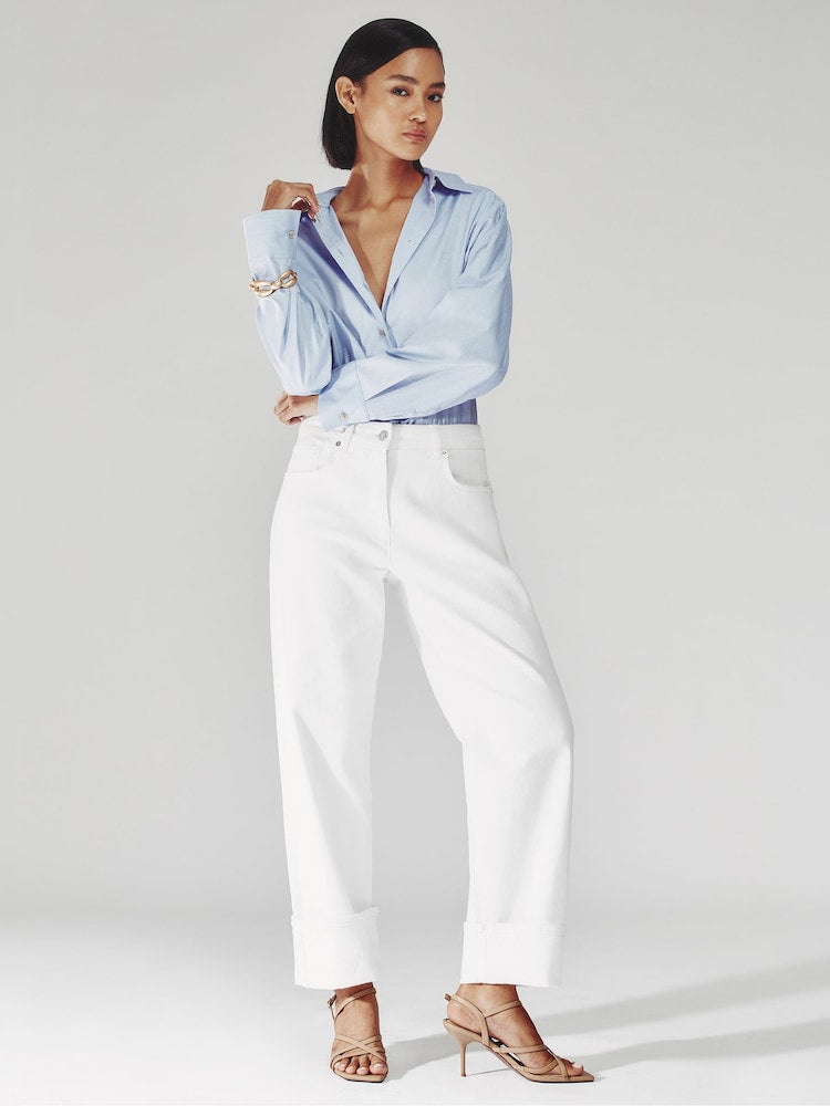 White High-Waist Loose Leg Jeans.