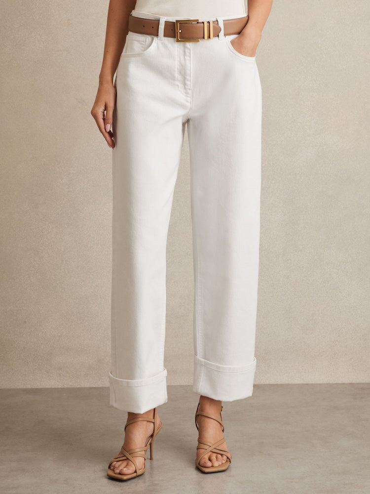 White High-Waist Loose Leg Jeans.