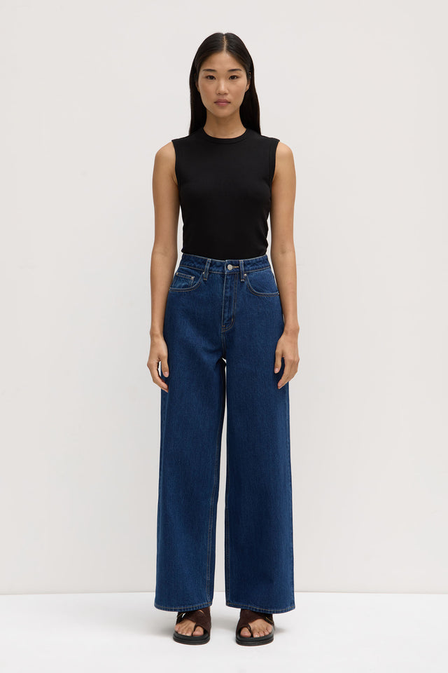 Caudra Dark Blue High Waist Wide-Leg Jeans