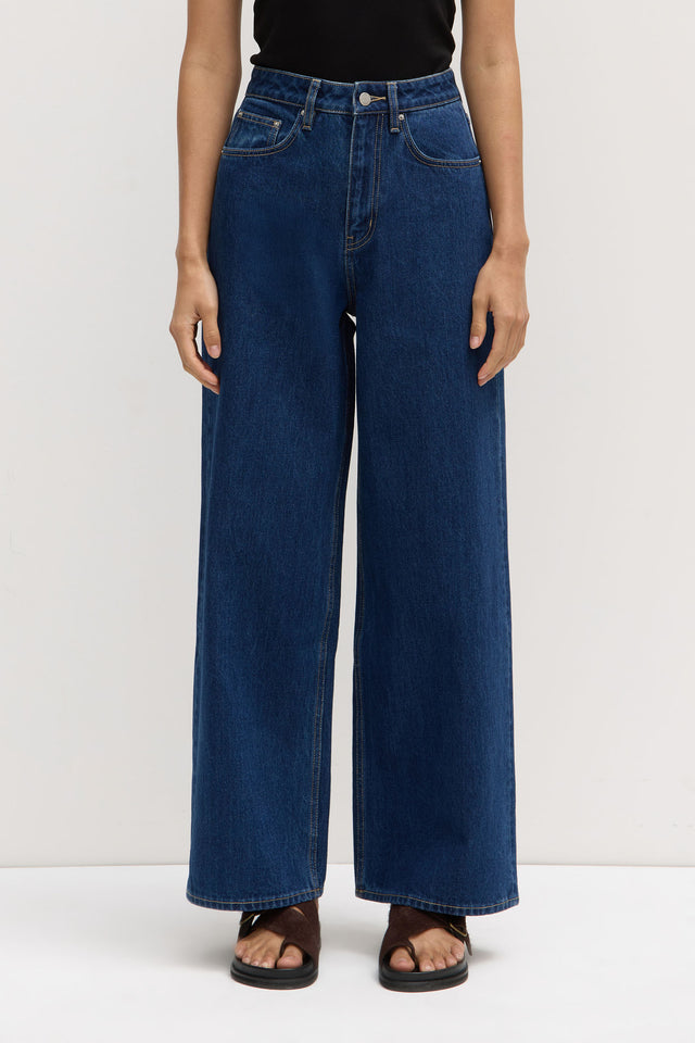 Caudra Dark Blue High Waist Wide-Leg Jeans
